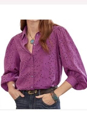 Sundance Celestine Eyelet Button Up Blouse L